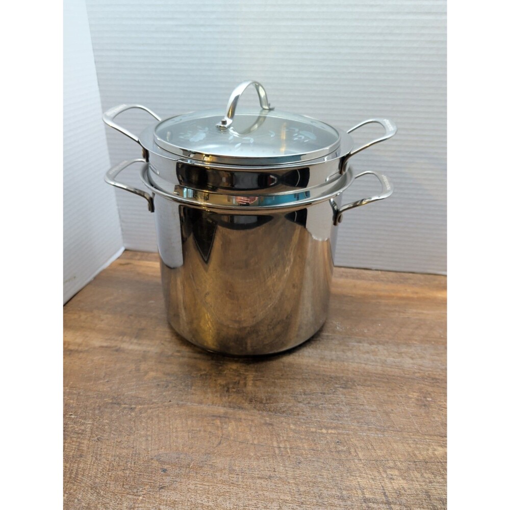 Princess House Heritage Stainless Steel 10 Qt Stockpot w/ Handled Strainer & Lid